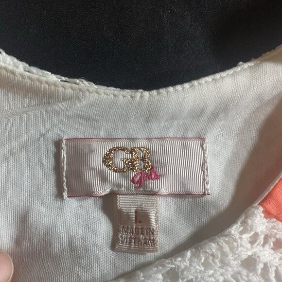 GB Girls white lace top and coral/orange chiffon bottom fit-and-flare dress - Picture 3 of 7